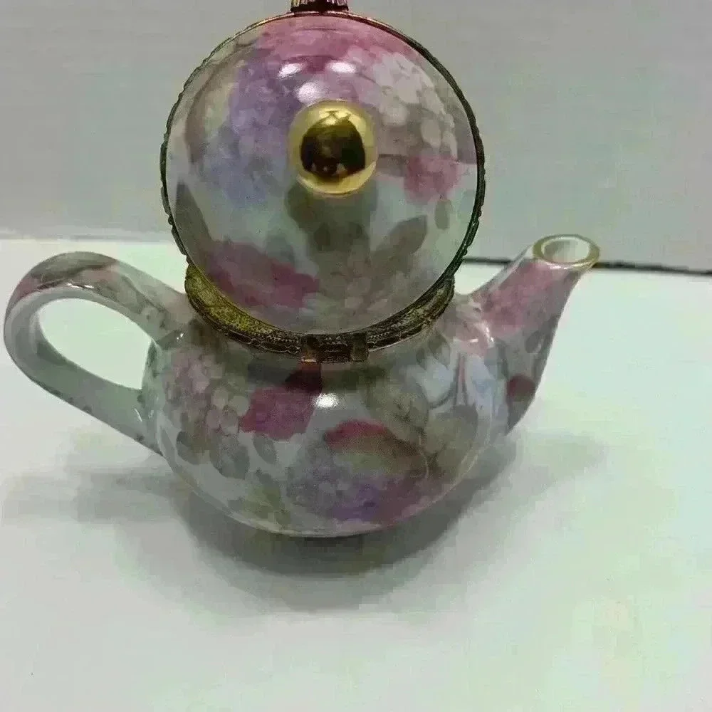 Formalities By Baum Bros Teapot Trinket Box Chintz Purple Flowers